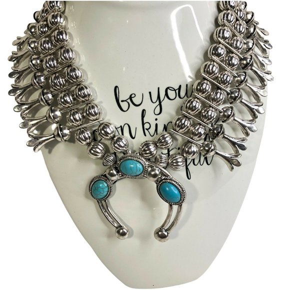 Unbranded Jewelry - Southwestern Faux Turquoise Squash Blossom Statement Necklace & Earrings NEW